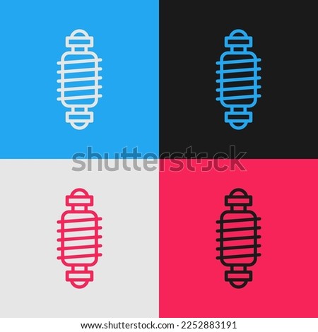 Pop art line Bicycle suspension icon isolated on color background.  Vector