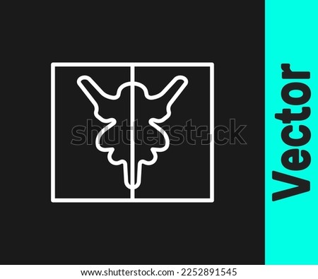 White line Rorschach test icon isolated on black background. Psycho diagnostic inkblot test Rorschach.  Vector