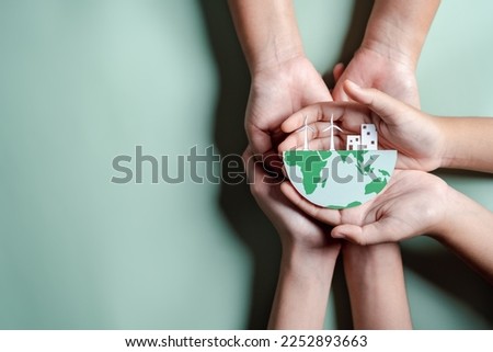 Hands together holding ESG Environmental, environmental, social, and governance in sustainable and ethical business on the Network connection. Royalty-Free Stock Photo #2252893663