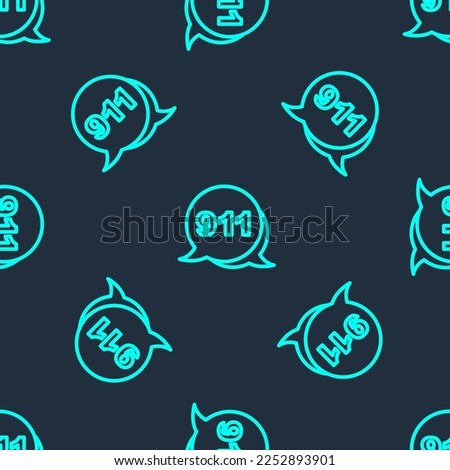 Green line Telephone with emergency call 911 icon isolated seamless pattern on blue background. Police, ambulance, fire department, call, phone.  Vector