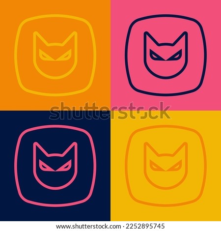 Pop art line Black cat icon isolated on color background. Happy Halloween party.  Vector