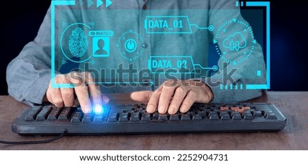 Male hands on keyboard and icons Data protection concept
