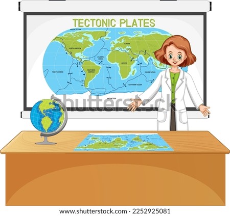 Teacher explaining tectonic plates illustration
