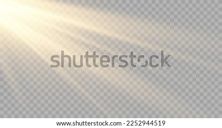Vector golden sun light effect. Glowing sunrays on black background. Stock royalty free vector Royalty-Free Stock Photo #2252944519