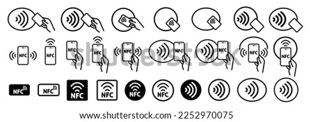 Contactless wireless pay sign. NFC technology set Royalty-Free Stock Photo #2252970075