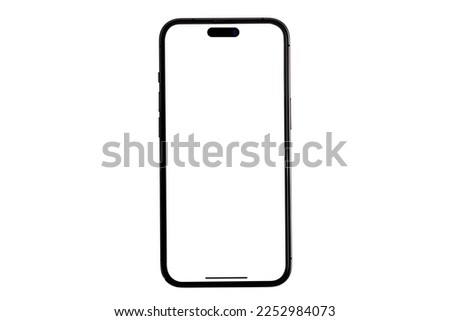 Studio shot of mobile phone or smartphone with screen in vertical position isolated on background. Mock up mobile for Infographic Global Business web site design app - Clipping Path