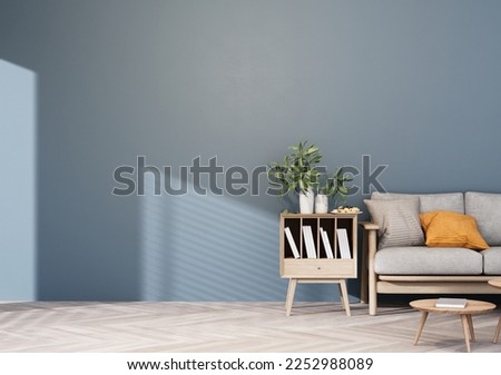 Empty wall mock up in minimalist interior with pastel colors. Scandinavian style interior, for text message or content.  3D rendering,  3D Illustration