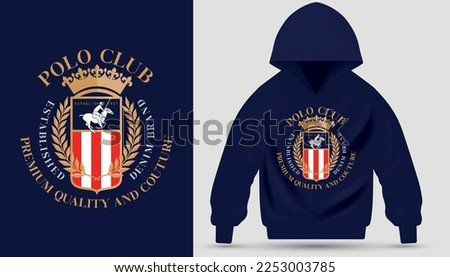 logo slogan graphic. polo club sports logo slogan graphic. Collegiate crest rebel academia and ivy league for unisex Royalty-Free Stock Photo #2253003785