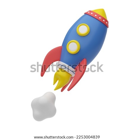 3D render. Cartoon rocket flying up. A symbol of space, startup, achievement of goals. 3D plastic business icon for website, application and user interface design. Isolated illustration