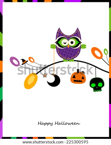 halloween card with owl sitting on a branch