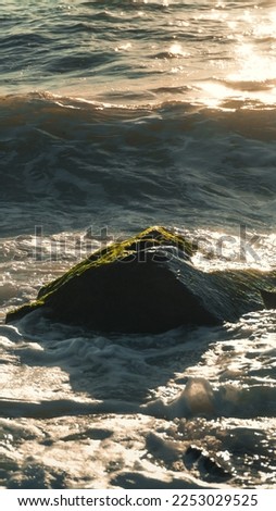 A beautiful picture of a rock between the waves