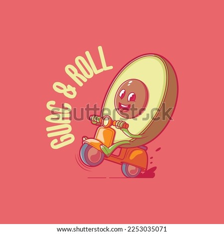 Avocado character riding a motorcycle vector illustration. Funny, food, nutrition design concept.