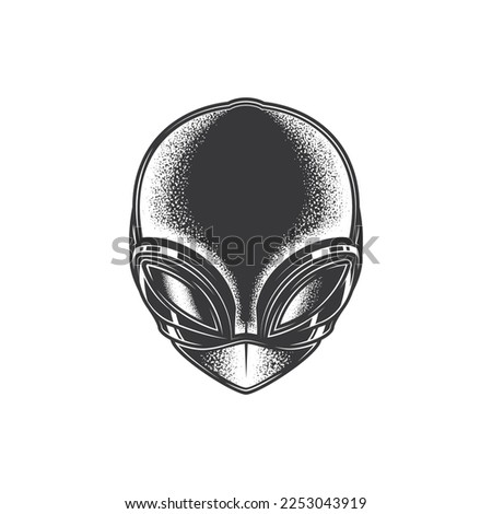 Original monochrome vector illustration of an alien head in retro style.