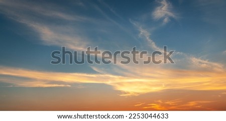 Beautiful  bright sunset sky with clouds. Sunset sky background