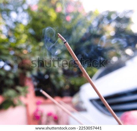 
Burning incense sticks with beautiful smoke from outdoor incense sticks