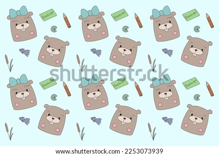 Illustration cute beavers pattern vector 