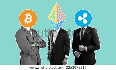 Business Men Crypto Currency Ethereum Bitcoin Ripple Collage 