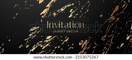 Black invitation card with abstract digital gold pattern. Premium golden vector for formal invite, Gift card, luxury voucher, lux business banner, prestigious gift certificate Royalty-Free Stock Photo #2253075267