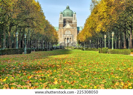 Autumn in Elisabeth park near basilica of Sacred Heart, Brussels, Belgium