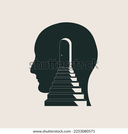 Staircase to the human head, brain, mind. The way to mental health. Vector illustration Royalty-Free Stock Photo #2253080571