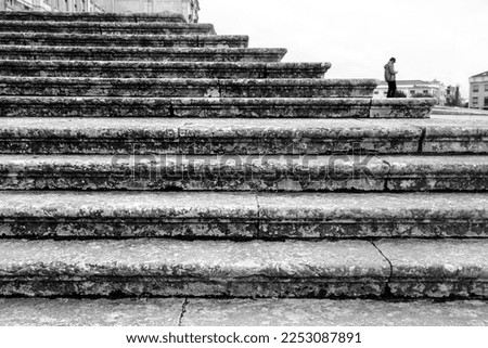 Stone staircase at the door of a church in Portugal