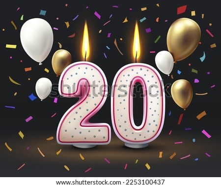 Happy Birthday years. 20 anniversary of the birthday, Candle in the form of numbers. Vector illustration