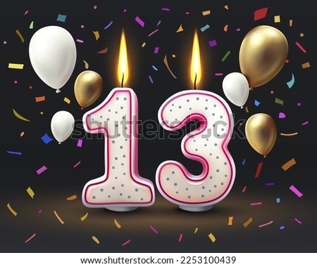 Happy Birthday years. 13 anniversary of the birthday, Candle in the form of numbers. Vector illustration