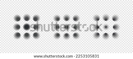 Realistic round shadow with soft edges. Gray round and oval shadows isolated on transparent background. Vctor illustration.