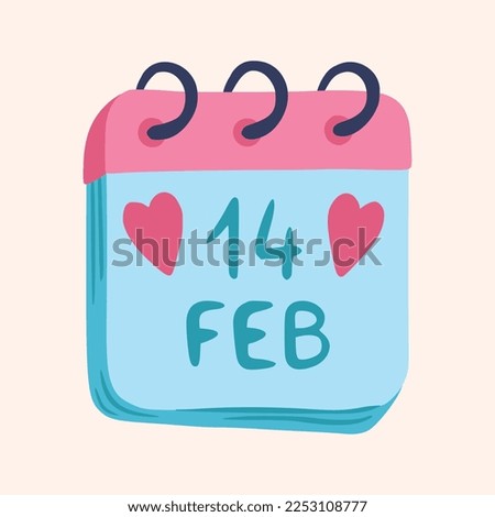 Vector illustration of Valentine's day calendar. Clip art for greeting card, invitation, print, sticker. Design element for Valentine's day.