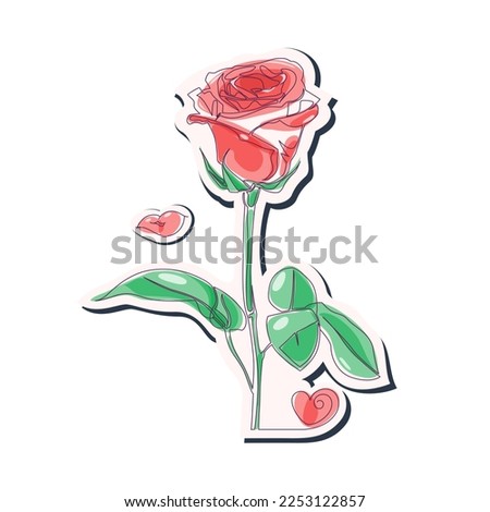 Rose flower. Abstract, stylized, cartoonish drawing drawn in one line. Color. Vector illustration.