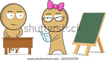 The student sits at the desk, the teacher stands at the blackboard   
