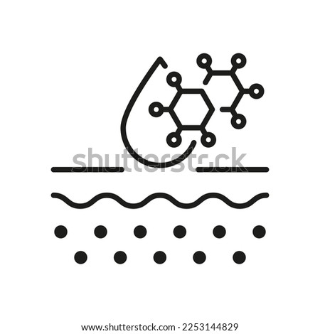 Chemical Cosmetic for Skincare Linear Pictogram. Dermatology, Cosmetology Ingredient Outline Icon. Hyaluronic Acid Molecule on Skin Structure Line Icon. Editable Stroke. Isolated Vector Illustration. Royalty-Free Stock Photo #2253144829