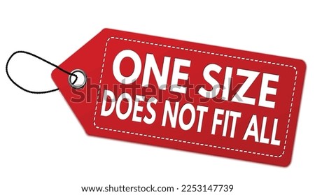One size does not fit all red label or price tag on white background, vector illustration