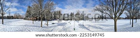 Tranquillity scene of a panoramic view of the park in winter. 