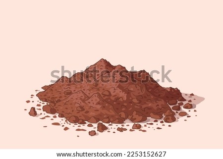 Big pile of earth. Vector illustration. Design element for garden and vegetable garden, agriculture, farm. Fertile loose soil for growing plants. Stones and geology. poster drawing style. Building