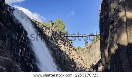 Waterfall from the basalt prisms geological formation, San Miguel Regla, Hidalgo Mexico Royalty-Free Stock Photo #2253170923