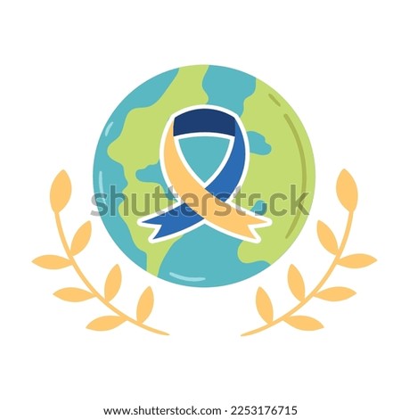 down syndrome ribbon with world planet icon