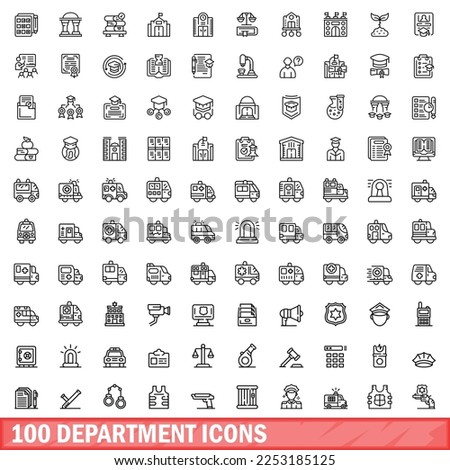 100 department icons set. Outline illustration of 100 department icons vector set isolated on white background Royalty-Free Stock Photo #2253185125