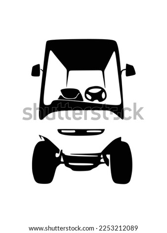 golf cart silhouette, black white icon, simple, front view