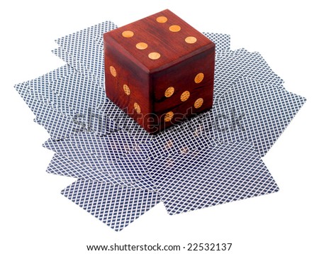 dice on cards texture scattered , isolated on a white background
