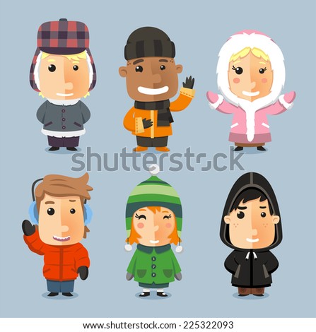 Kids wrapped up with Winter Cloth Sheltered, with mad bomber, beanie hat, boot, pants, knit hat,