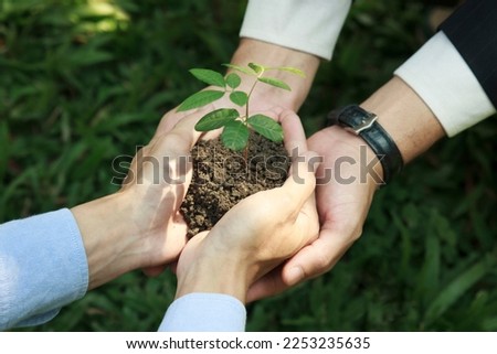 Collaboration between the government, the private sector and the public to help plant trees according to the concept of NET ZERO, ESG, pushing all parties to conduct business with environmental. Royalty-Free Stock Photo #2253235635