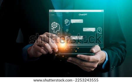ChatGPT Chat with AI or Artificial Intelligence technology, business use AI smart technology by inputting, deep learning Neural networks to understand, respond to user inputs. future technology Royalty-Free Stock Photo #2253243555