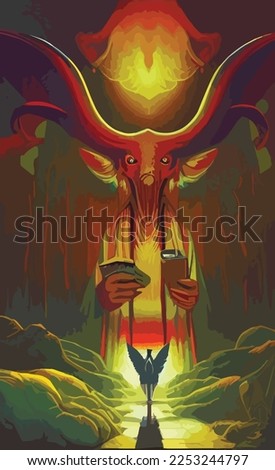Abstract Design of Baphomet Goat, Dark vintage design paganism symbol art sign illustration vector Satanism portrait