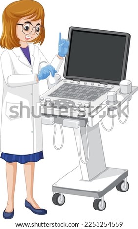 Doctor using ultrasound scanning machine illustration