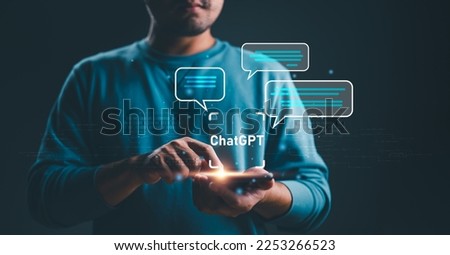 Ai tech, businessman using technology Global Internet connect Chatgpt Chat with AI, Artificial Intelligence. using command prompt for generates something, Futuristic technology transformation. Royalty-Free Stock Photo #2253266523