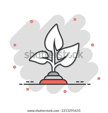Leaf icon in comic style. Plant cartoon vector illustration on white isolated background. Flower splash effect sign business concept.