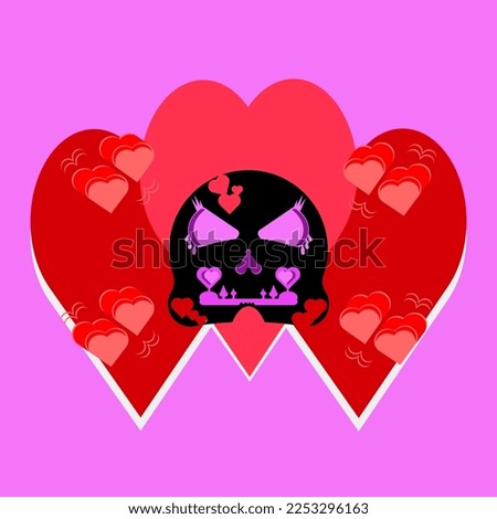 illusration of skull valentine. is purple-red and pink.