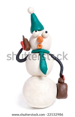 snowman anxiously talks by mobile phone