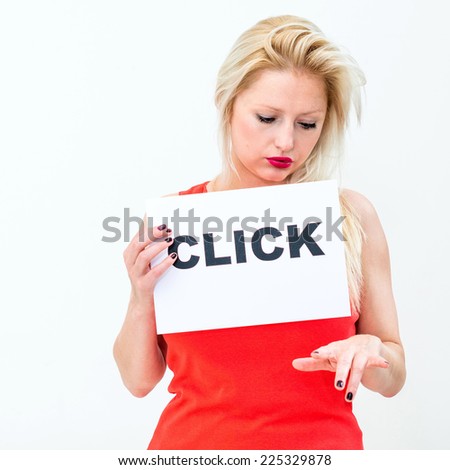 young woman with board Click